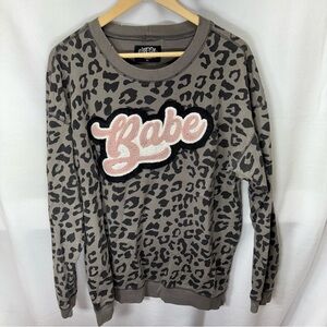One24 Rags Sweatshirt Women's Distressed  Leopard Babe Size XL Super Super Cute‎